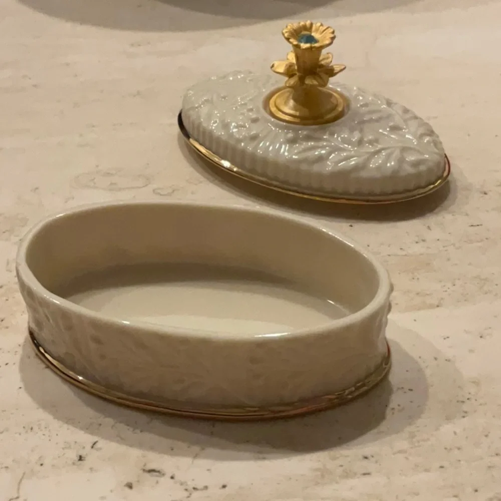 Lenox Trinket Box 1999 Aquamarine Gem Stone March Birthstone Collection Vintage - Picture 6 of 14